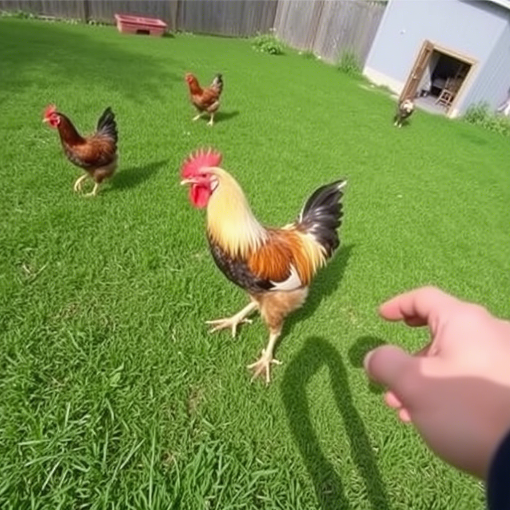 Ayam jago sehat aktif di lingkungan kandang terbuka